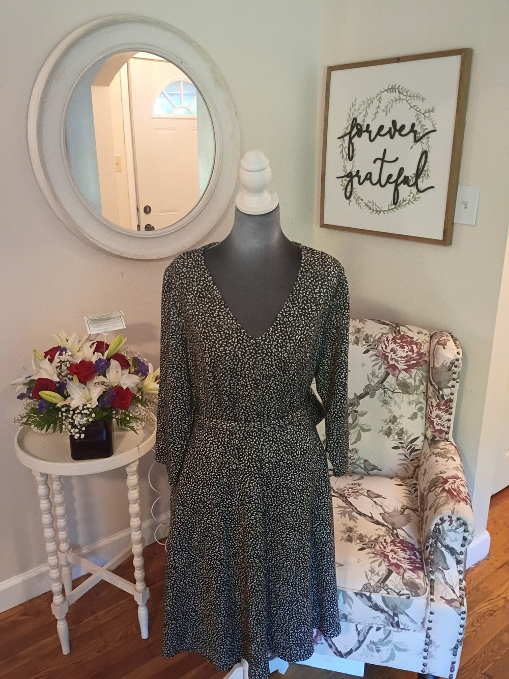 Lane Bryant Black V-Neck Long Sleeve Printed Dress Sz 14/16 Women Plus Size
